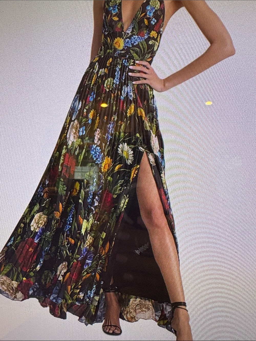 Alice and Olivia Hannah Pleated Floral Halter Maxi Dress with High Slit Size 0 - Picture 5 of 10